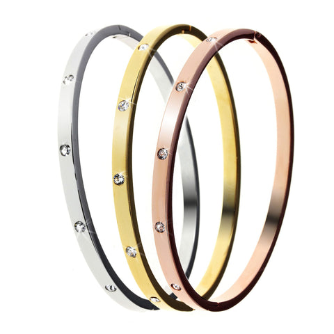 3 bracelets en acier inoxydable orné de cristaux Swarovski - Livraison offerte