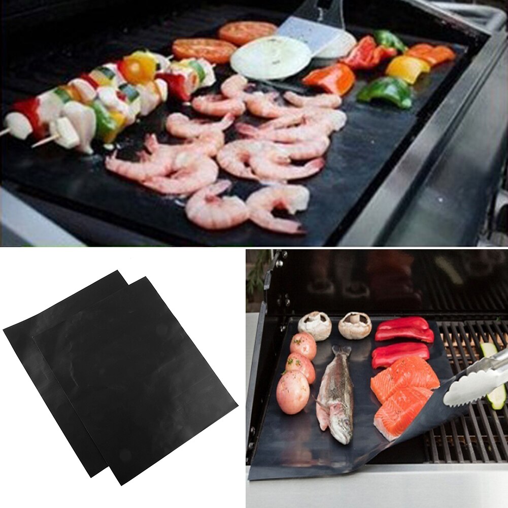 U-KISS 3 pièces/5 pièces tapis de barbecue antiadhésif tapis de pique-nique  en plein air cuisson Barbecue outil noir 
