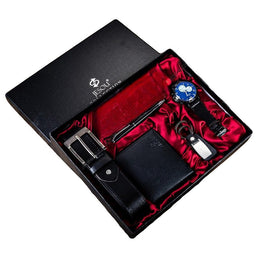 Coffret cadeau homme 5 pièces (1 montre avec bracelet en cuir + 1 ceinture en cuir + 1 portefeuille en cuir + 1 stylo au design élégant + 1 porte-clés élégant) - Livraison offerte