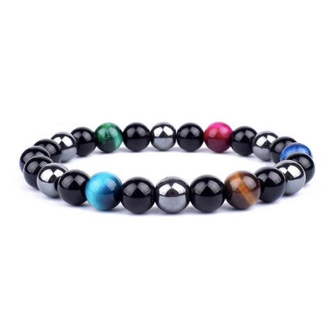 Bracelet Triple Protection - Oeil de Tigre, Hématite et Obsidienne Noire - Livraison offerte