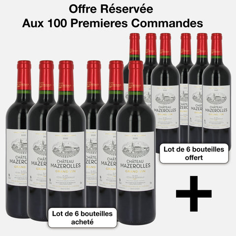 Lot de 6 bouteilles Château Mazerolles 2020 Grand Vin de Bordeaux + 6 bouteilles Château Mazerolles 2020 offertes - Livraison offerte