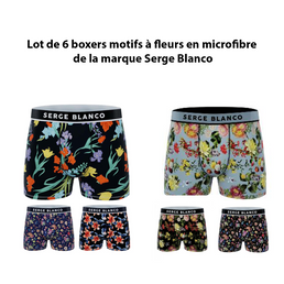 Lot de 6 boxers motifs à fleurs en microfibre de la marque Serge Blanco - Livraison offerte