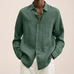 Chemise décontractée à manches longues en coton et lin - Livraison offerte