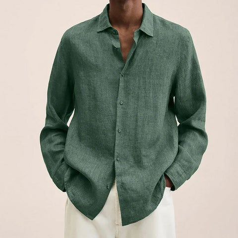 Chemise décontractée à manches longues en coton et lin - Livraison offerte