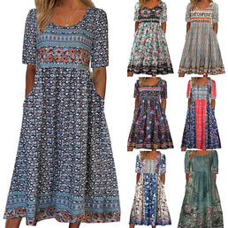 Robe longue ample d’été avec motifs floraux - Livraison offerte