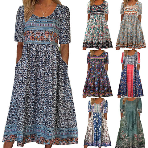 Robe longue ample d’été avec motifs floraux - Livraison offerte