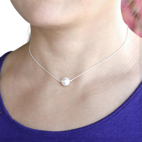 Parure en Argent ornée d'authentiques Perles de Cristal Nacré Swarovski (1 collier + 2 boucles d'oreilles) - Livraison offerte