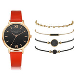 Montre analogique à quartz bracelet cuir pour femme avec 4 bracelets - Livraison offerte