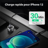 Chargeur de téléphone rapide pour voiture pour iPhone 8-12 et Androïd - Livraison offerte