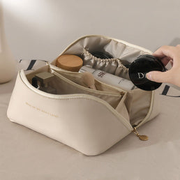 Grande trousse de toilette en cuir avec pochettes de rangement - Livraison Offerte
