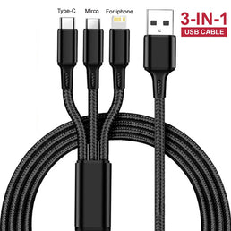 3 cables USB à charge rapide pour téléphone Android, iPhone, Xiaomi, Huawei, Samsung, iPad - Livraison offerte