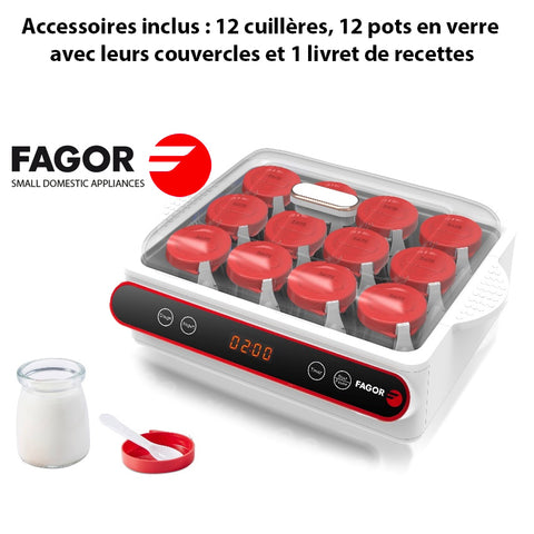 Réalisez vos yaourts avec la yaourtière Fagor 12 pots avec écran LED - Livraison offerte