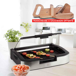 Grill mini barbecue BOJ® avec Couvercle en Verre + Trancheuse en bois à saucisson offerte - Livraison offerte